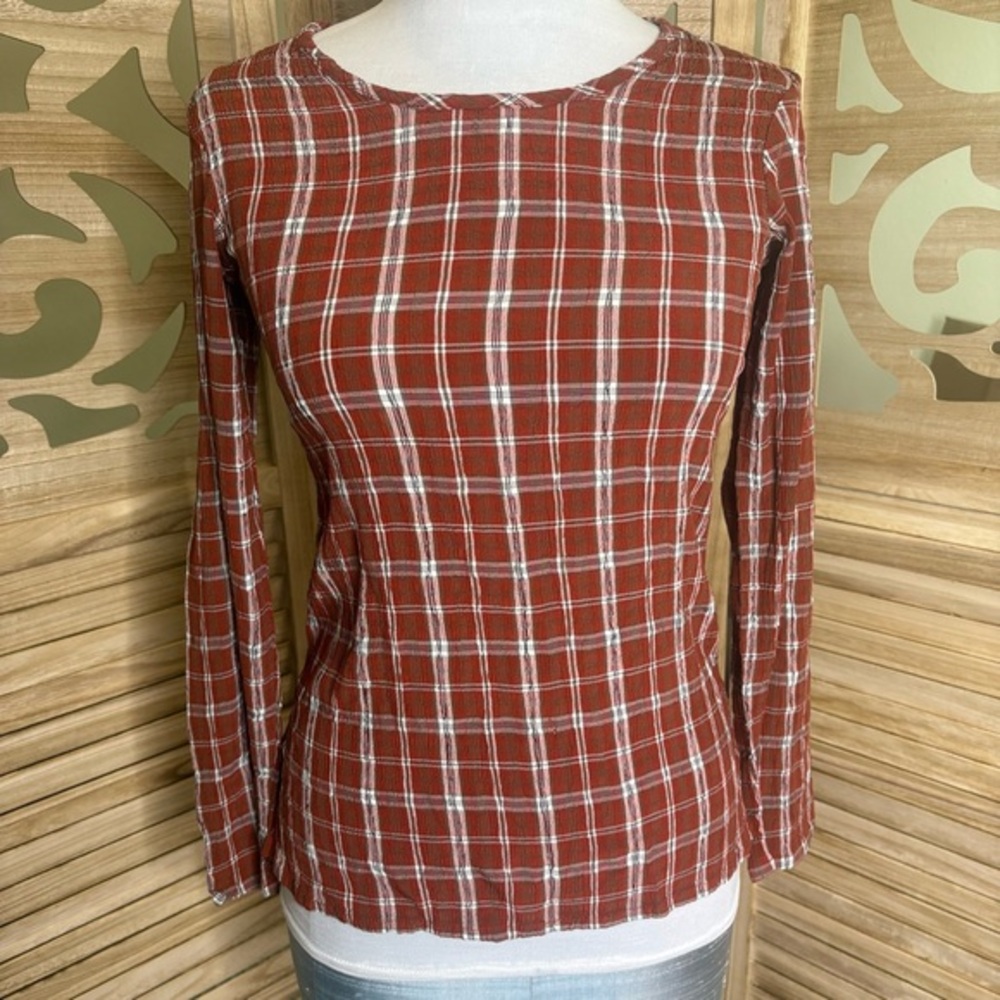 Flax Red Plaid Long Sleeve Top Size XS